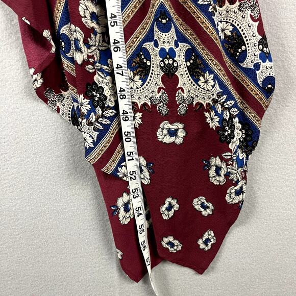Lulus Delta Floral Print Dress Womens Small Burgundy Asymmetrical Flowy Romantic - Picture 10 of 16